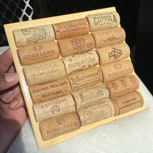 WINE Lovers Cork Trivet Hot Plate Wood Frame Bar Decor Vineyards Handcrafted